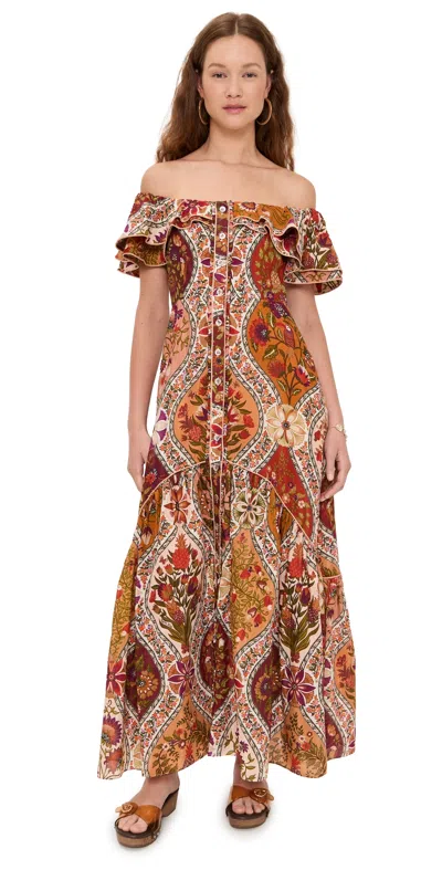 Farm Rio Off Shoulder Maxi Dress Romantic Nature Multicolor In Multi