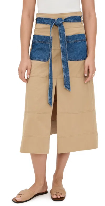 Tanya Taylor Hudson Skirt Dark Khaki W/ Medium Indigo In Brown