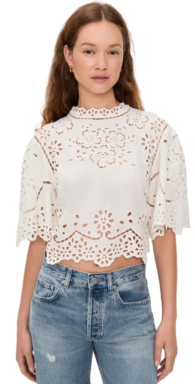 Sea Lula Embroidery Short Sleeve Top White In White