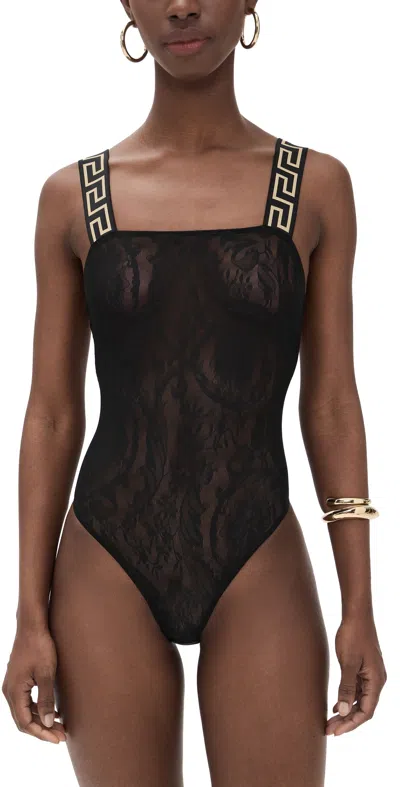 Versace Tulle Barocco Jacquard + Iconic Elastic Bodysuit Black In Black