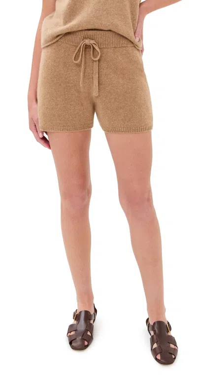 The Elder Statesman Heavy Cashmere Lounge Shorts Camel In Brown