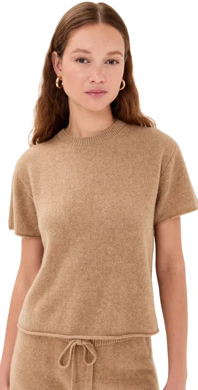The Elder Statesman Knit Short Sleeve Top Camel In Brown