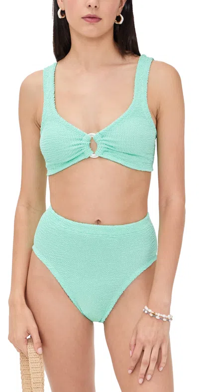 Hunza G Womens Metallic Mint Julia Pearly-hoop Seersucker Bikini Set In Blue