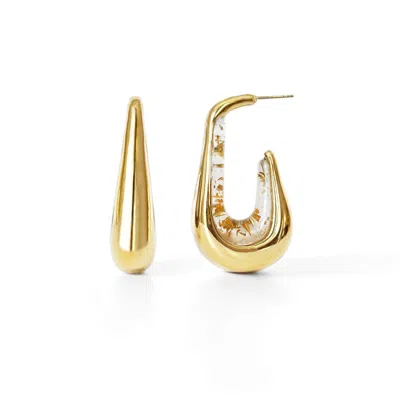 Gold & Honey Women's Drop Hoop Earrings In Clear With 24k Gold Leaf In Gold