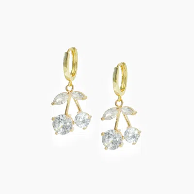 I'mmany London Women's Gold / White Cherry Pie Crystal Cherry Drop Huggie Hoop Earrings