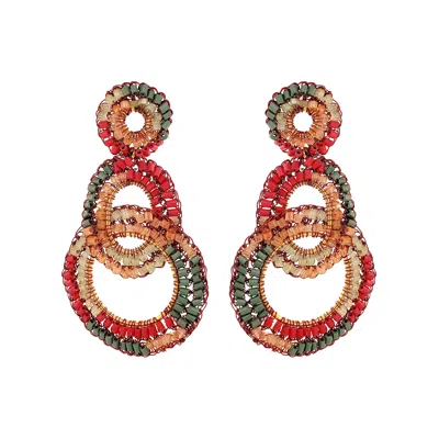 Lavish By Tricia Milaneze Women's Neutrals / Green / Red Sunset Coral Mix Artemis Handmade Crochet Earrings