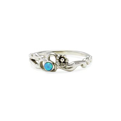 Isla Silver Women's Blue / Silver Sterling Silver Opal Dainty Flower Ring