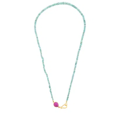 Opium Jewels Women's Green / Red / Gold Faceted Emerald Strand With A Raw Cut Ruby Clasp