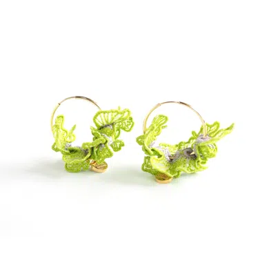 Nana Watanabe Women's Swell Embroidery Earrings - Lime Green