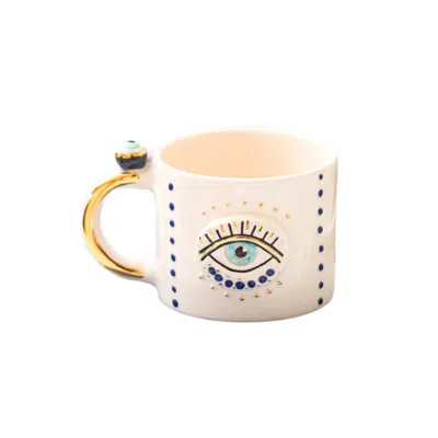 Anatoliacraft Blue Evil Eye Ceramic Mug With Real Gold-plated Handle