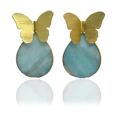 Rare Matters Jewelry Women's Gold / Green Spring Butterfly Amazonite Statement Earrings