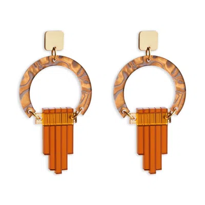 Toolally Women's Yellow / Orange / Gold Art Deco Chandeliers- Tiger Shell In Brown