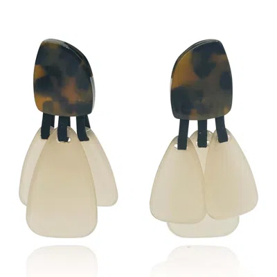 Michael Nash Jewelry Women's White / Brown / Black Tortoise Resin Top Earrings With Mother Of Pearl Resin Drops