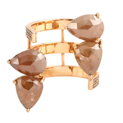 Artisan Women's Rose Gold / Brown Natural Ice Diamond Between The Finger Ring In Rose Gold