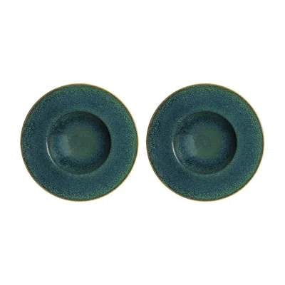 Turgla Home Green / Blue Mar Round Blue Porcelain Perfect Dinner Bowl, Set Of Two