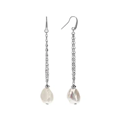 Unaloe Women's Baroque Freshwater Pearl Drop Earrings With Luminous Chains And Sterling Silver Hook Clasp