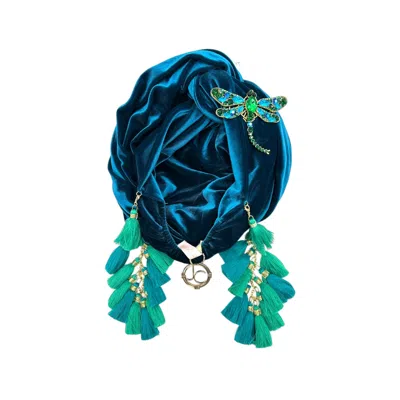 Julia Clancey Women's Green / Blue Teal Dragon Fly Chacha Turban In Blue