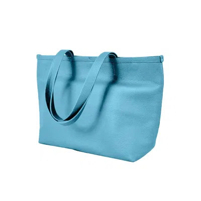 Godi. Women's Blue / White The Eva Handmade Leather Tote Bag In Light Turquoise