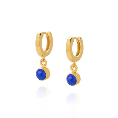 Nellou Jewellery Women's Blue / Gold Gem Hoop  Birthstone Earrings September Gold Plated Sterling Silver - Lapis