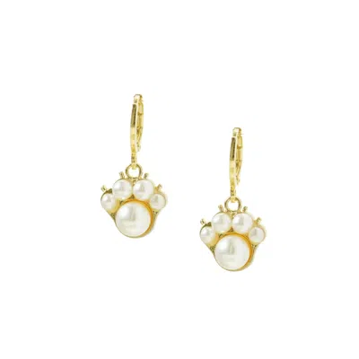 I'mmany London Women's Gold Pawsitive Pearl Paw Drop Earrings With Huggie Hoops