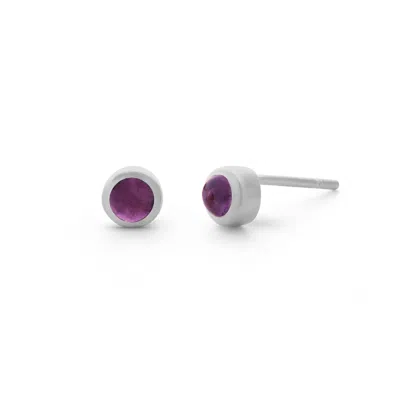 Nellou Jewellery Women's Pink / Purple Amethyst Gem Dot February Birthstone Earrings Sterling Silver