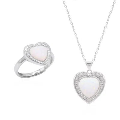 Luna Charles Women's Gold Opal Heart Ring Gift Set - Ring & Necklace - Sterling Silver
