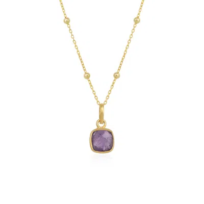 Spero London Women's Pink / Purple Sterling Silver Natural Square Pendant Necklace With Beaded Chain - Amethyst