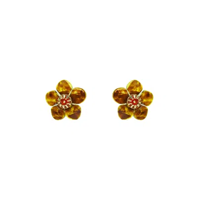Gissa Bicalho Women's Brown Handmade Acrylic Earring S Willd Flower Caramel In Brown