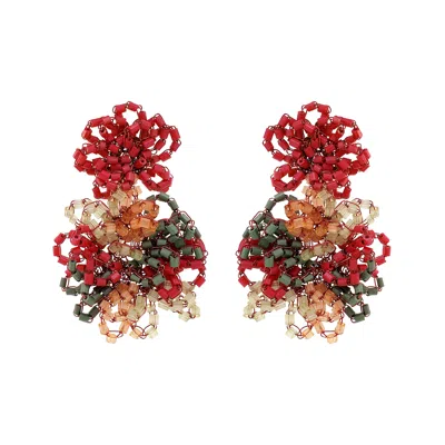 Lavish By Tricia Milaneze Women's Neutrals / Green / Red Sunset Coral Mix Agnes Handmade Crochet Earrings