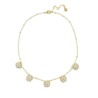 Poporcelain Women's Gold / White Mini Porcelain Daisy Short Station Necklace