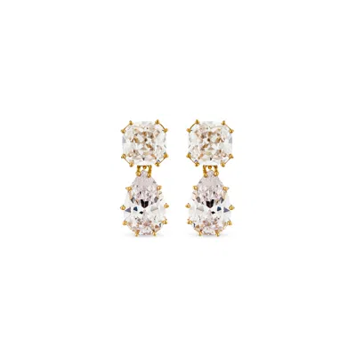 Sally Skoufis Women's White / Gold Splice Drop Earrings With Man Made Cz Diamond Stimulant In 18k Gold Vermeil