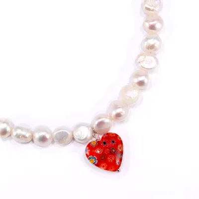 Mineralgems ✩ Studio Women's White / Red Pearl Necklace With Red Heart