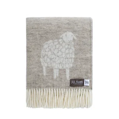 J.j.textile Neutrals / White Beige Mima Sheep Wool Throw