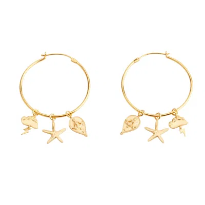 Rize Women's Multi Charm Hoop Earrings - Gold Plated