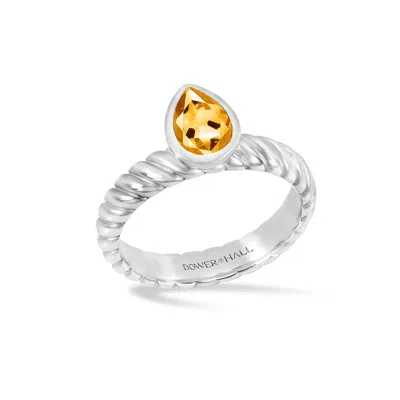 Dower & Hall Women's Silver / Yellow / Orange Citrine Pear Twist Twinkle Ring In Sterling Silver In Gold