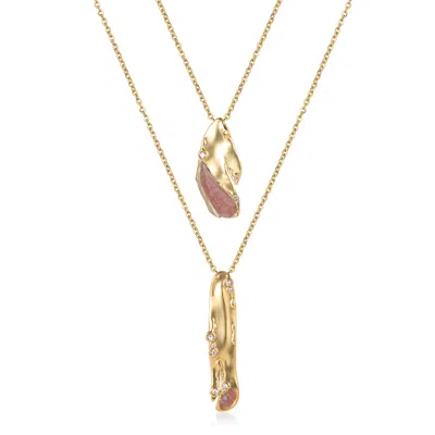 Rare Matters Jewelry Women's Pink / Purple Organic Double Drop Necklace Strawberry Quartz
