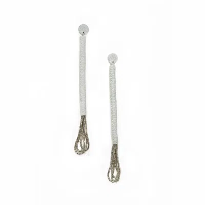 Waiwai Women's White Dewfall Leather Drop Earrings With Glass Beads