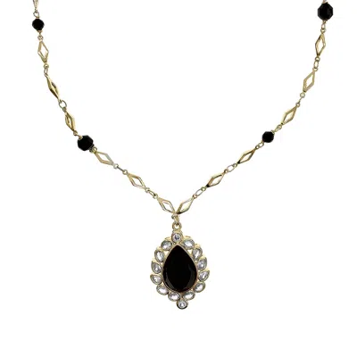 Farra Women's Black Obsidian Gemstone Pendant Chain Necklace