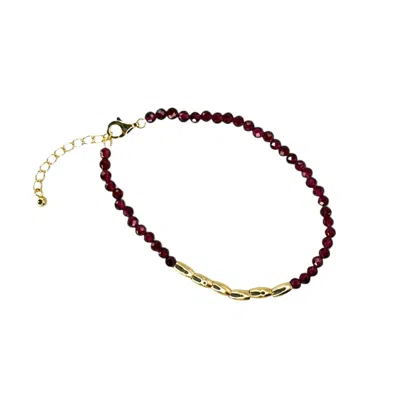 Clemence Wren Women's Red / Pink / Purple Gemstone Gold Nugget Bracelet - Red Pink
