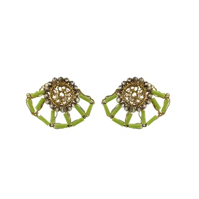 Lavish By Tricia Milaneze Women's Gold / Green Neon Green Light Mix Themis Post Handmade Crochet Earrings