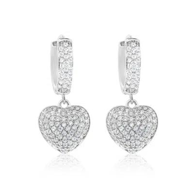 Shymi Pavé Dangling Heart Huggie Hoop Earrings In Metallic