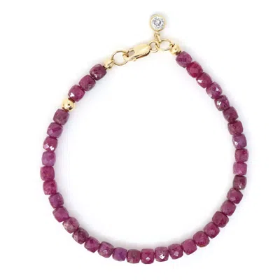 Shar Oke Women's Pink / Purple Ruby Cube & 14k Gold Filled Beaded Bracelet