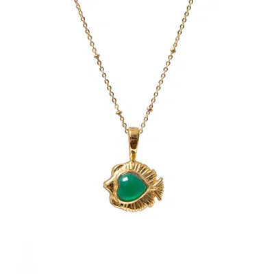 Mirabelle Jewellery Women's Angel Fish Charm With Green Onyx Cabochon On Short Satellite Chain