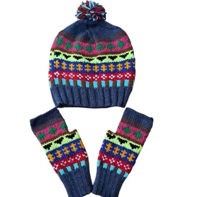 Springmoonatelier Women's Handcrafted Wool Hat & Fingerless Gloves - Mixed Color Gray