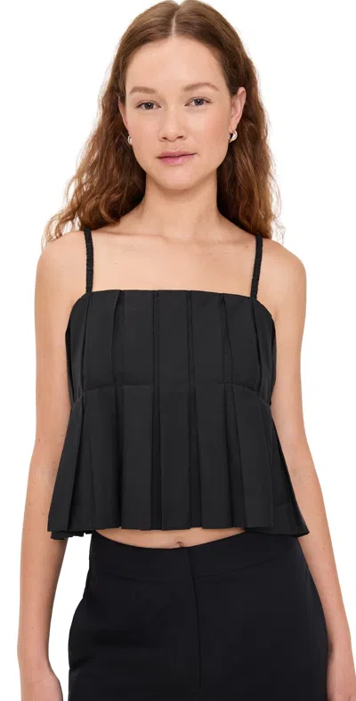 Theory Pleated Cotton-blend Poplin Camisole In Black