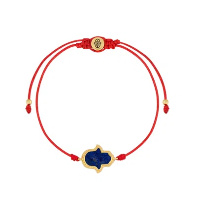 Karma And Luck Women's Red / Blue Soul's Gratitude Hamsa Lapis Lazuli Red String Bracelet