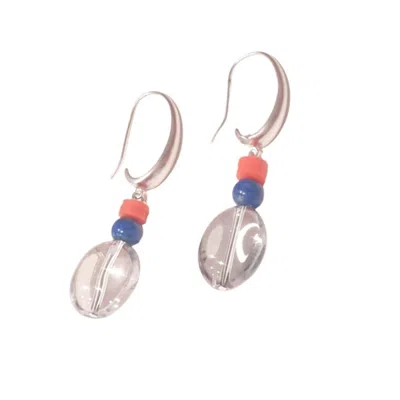 Way To Chic Women's Neutrals / Silver Glass Water Drop Earrings With Lapis Lazuli