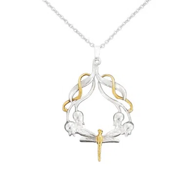 Simon Kemp Jewellers Women's Dragonfly And Rosehip Necklace In Eighteen Carat Gold And Sterling Silver