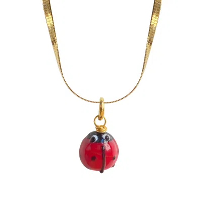 Smilla Brav Gold / Black / Red Snake Chain Necklace Ladybug