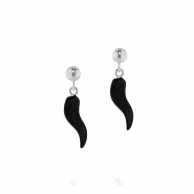 Unaloe Women's Silver / Black Silver Earrings With Black Horn Pendant In Multi